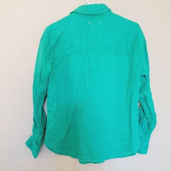 Anthropologie Maeve Linen Women Shirt Size Xs Green Ruched Sleeve Button Beachy - Picture 7 of 7